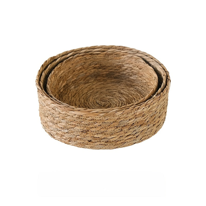 3pcs Set of Large-Capacity Modern And Simple Hand-Woven Storage Baskets, Rattan-Style Storage Baskets, Suitable for Kitchen Storage, Bathroom Storage, Living Room Toy And Snack Storage, Cat Nests, Etc., Are Essential And Good