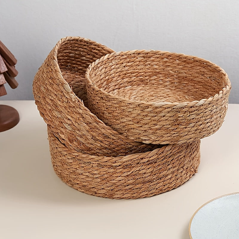 3pcs Set of Large-Capacity Modern And Simple Hand-Woven Storage Baskets, Rattan-Style Storage Baskets, Suitable for Kitchen Storage, Bathroom Storage, Living Room Toy And Snack Storage, Cat Nests, Etc., Are Essential And Good