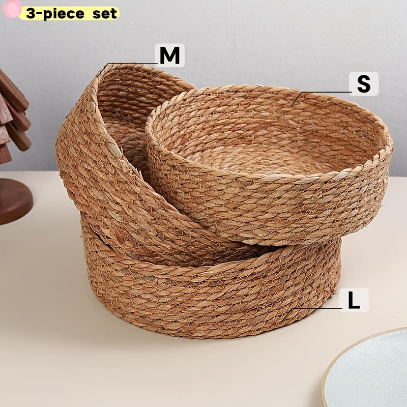 3pcs Set of Large-Capacity Modern And Simple Hand-Woven Storage Baskets, Rattan-Style Storage Baskets, Suitable for Kitchen Storage, Bathroom Storage, Living Room Toy And Snack Storage, Cat Nests, Etc., Are Essential And Good