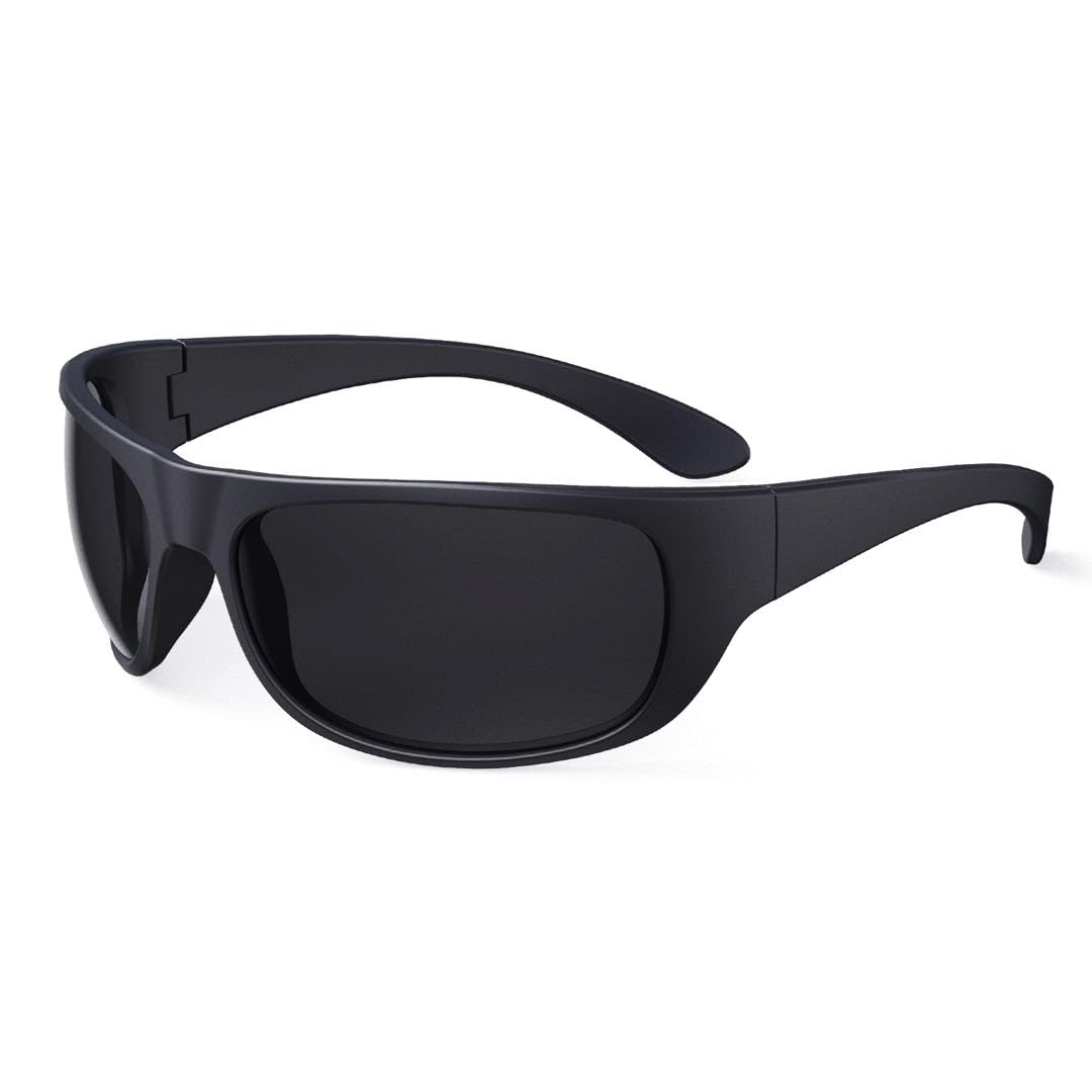 Bloomoak Occhiali da sole polarizzati neri con lenti super scure | Occhiali da sole sportivi avvolgenti unisex | UV400 | CAT 4 | Per fotofobia