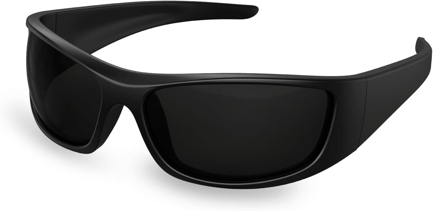 Bloomoak Occhiali da sole polarizzati neri con lenti super scure | Occhiali da sole sportivi avvolgenti unisex | UV400 | CAT 4 | Per fotofobia