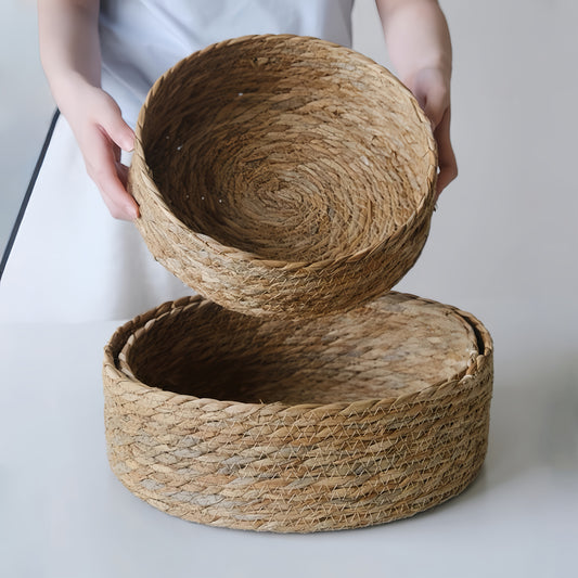 3pcs Set of Large-Capacity Modern And Simple Hand-Woven Storage Baskets, Rattan-Style Storage Baskets, Suitable for Kitchen Storage, Bathroom Storage, Living Room Toy And Snack Storage, Cat Nests, Etc., Are Essential And Good