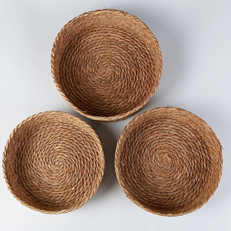 3pcs Set of Large-Capacity Modern And Simple Hand-Woven Storage Baskets, Rattan-Style Storage Baskets, Suitable for Kitchen Storage, Bathroom Storage, Living Room Toy And Snack Storage, Cat Nests, Etc., Are Essential And Good