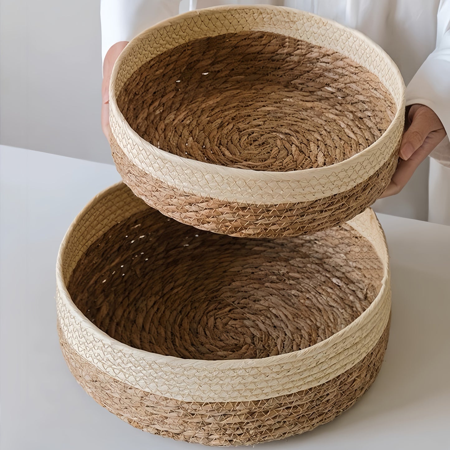3pcs Set of Large-Capacity Modern And Simple Hand-Woven Storage Baskets, Rattan-Style Storage Baskets, Suitable for Kitchen Storage, Bathroom Storage, Living Room Toy And Snack Storage, Cat Nests, Etc., Are Essential And Good