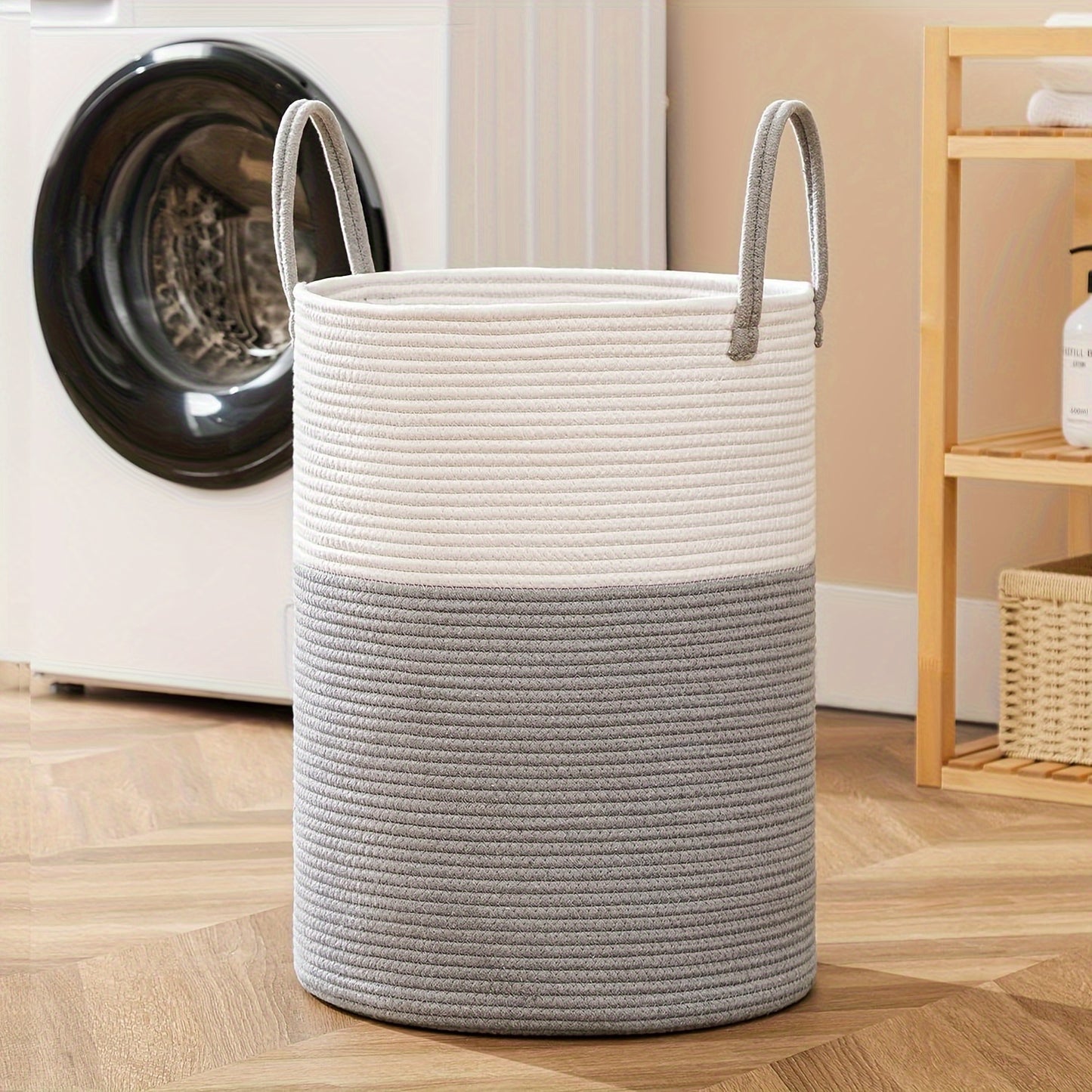 1pc Large Laundry Hamper Basket with Sturdy Handles - Extra Tall 38.1x50.8 cm, Heavy-Duty Storage Organizer with Open-Weave Design for Clothes,, Blankets - Modern Farmhouse Style in Black, Brown, Grey, Beige, White - Ideal fo
