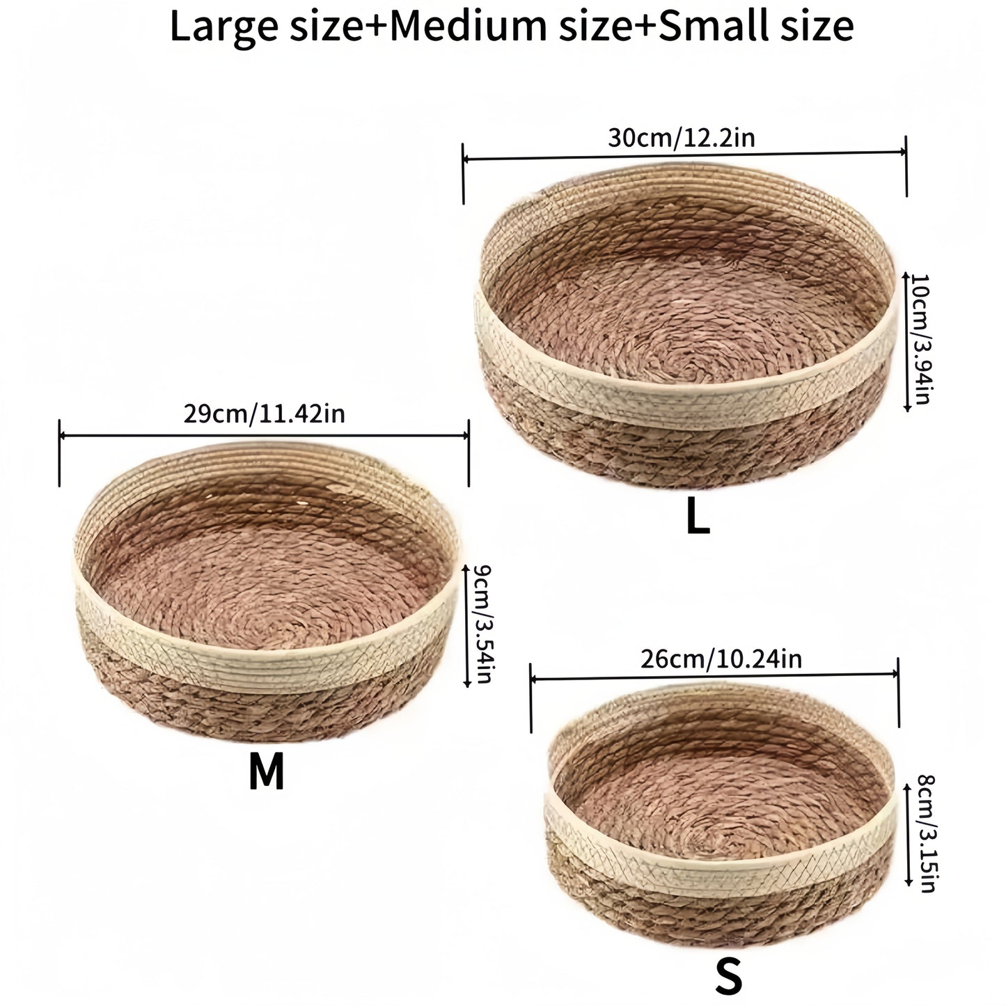 3pcs Set of Large-Capacity Modern And Simple Hand-Woven Storage Baskets, Rattan-Style Storage Baskets, Suitable for Kitchen Storage, Bathroom Storage, Living Room Toy And Snack Storage, Cat Nests, Etc., Are Essential And Good