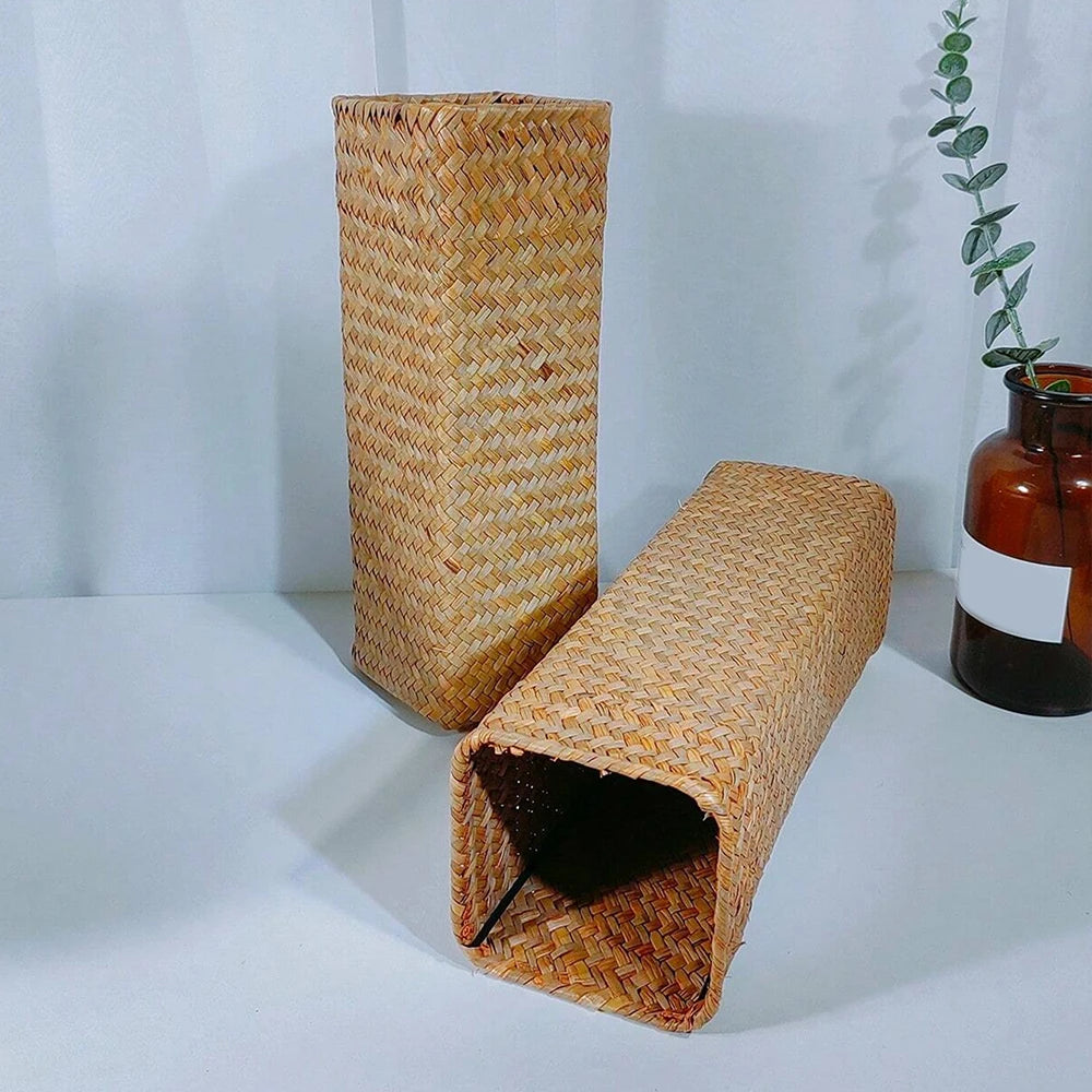 Vaso Portafiori Intrecciato Fatto a Mano - Cestino Decorativo per Fiori Secchi e Gypsophila