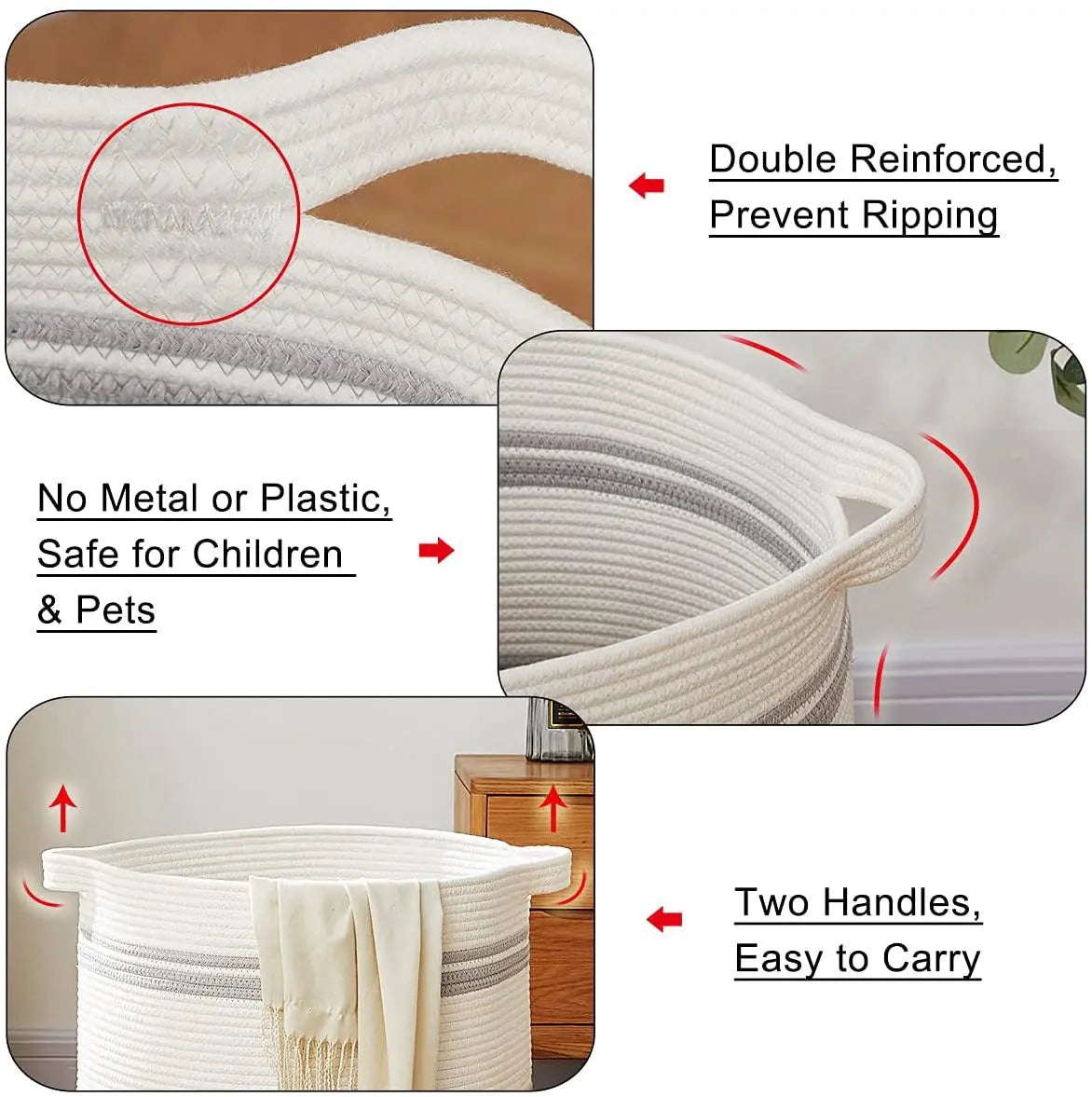 80L Laundry Baskets Hamper with Handles,Decorative Basket for Living room,Woven Storage Basket for Toys Bin,Pillows, Clothes