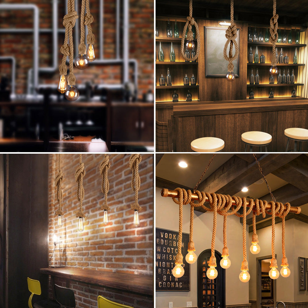 Industrial E27 Vintage Hemp Rope Pendant Lights Attic Personality Indoor Lightings for Loft/Living Room/Bar Pendant Chandelier