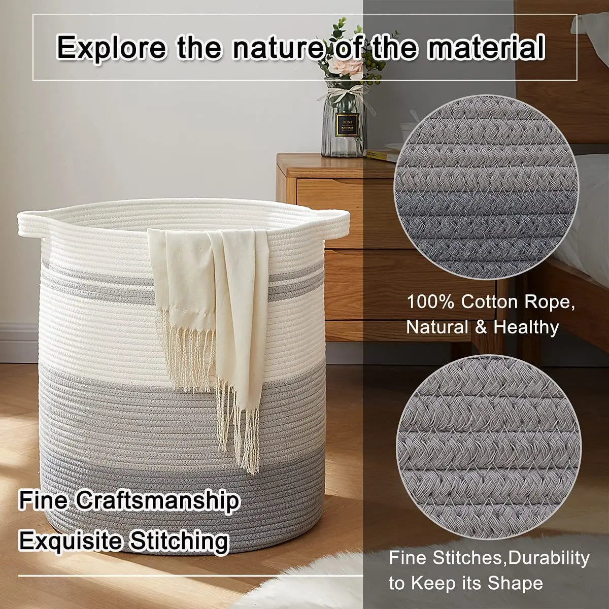 80L Laundry Baskets Hamper with Handles,Decorative Basket for Living room,Woven Storage Basket for Toys Bin,Pillows, Clothes