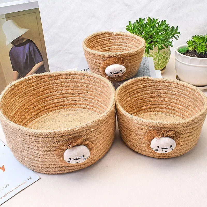 Cestino Portaoggetti in Corda di Cotone con Animali Cartoon - Organizer per Giocattoli Bambini 16x9cm