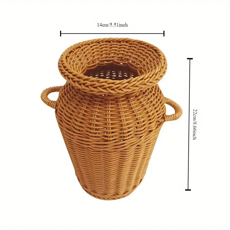 Cestino Portafiori in Rattan Intrecciato Stile Classico - Vaso Decorativo Lavabile per Casa