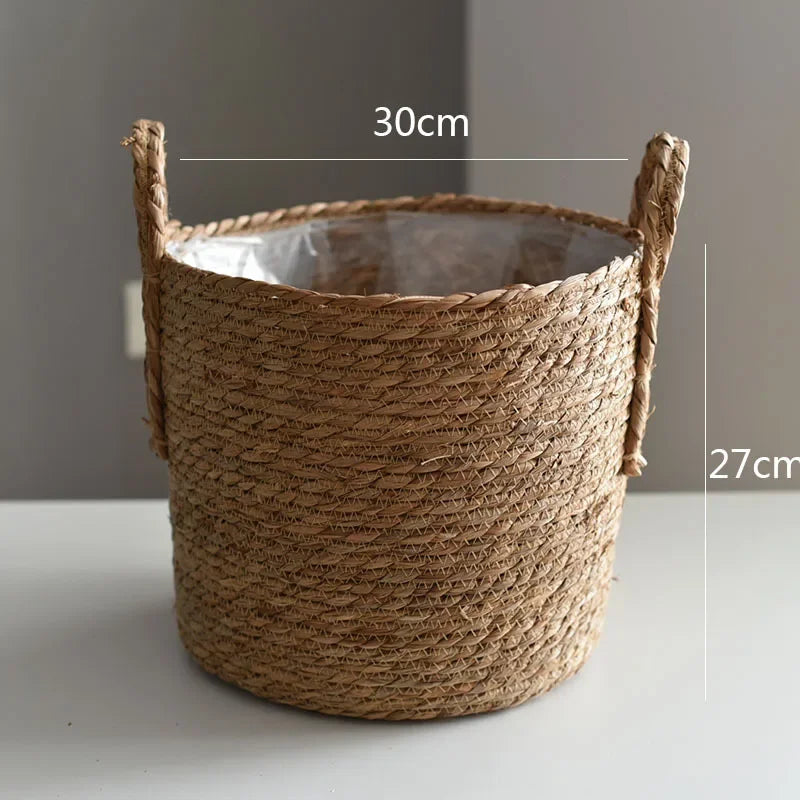 jutebuy Natural Wicker Planter Basket Flower Pot Rattan Straw Flower Basket For Home Garden Decoration 20/25/30CM