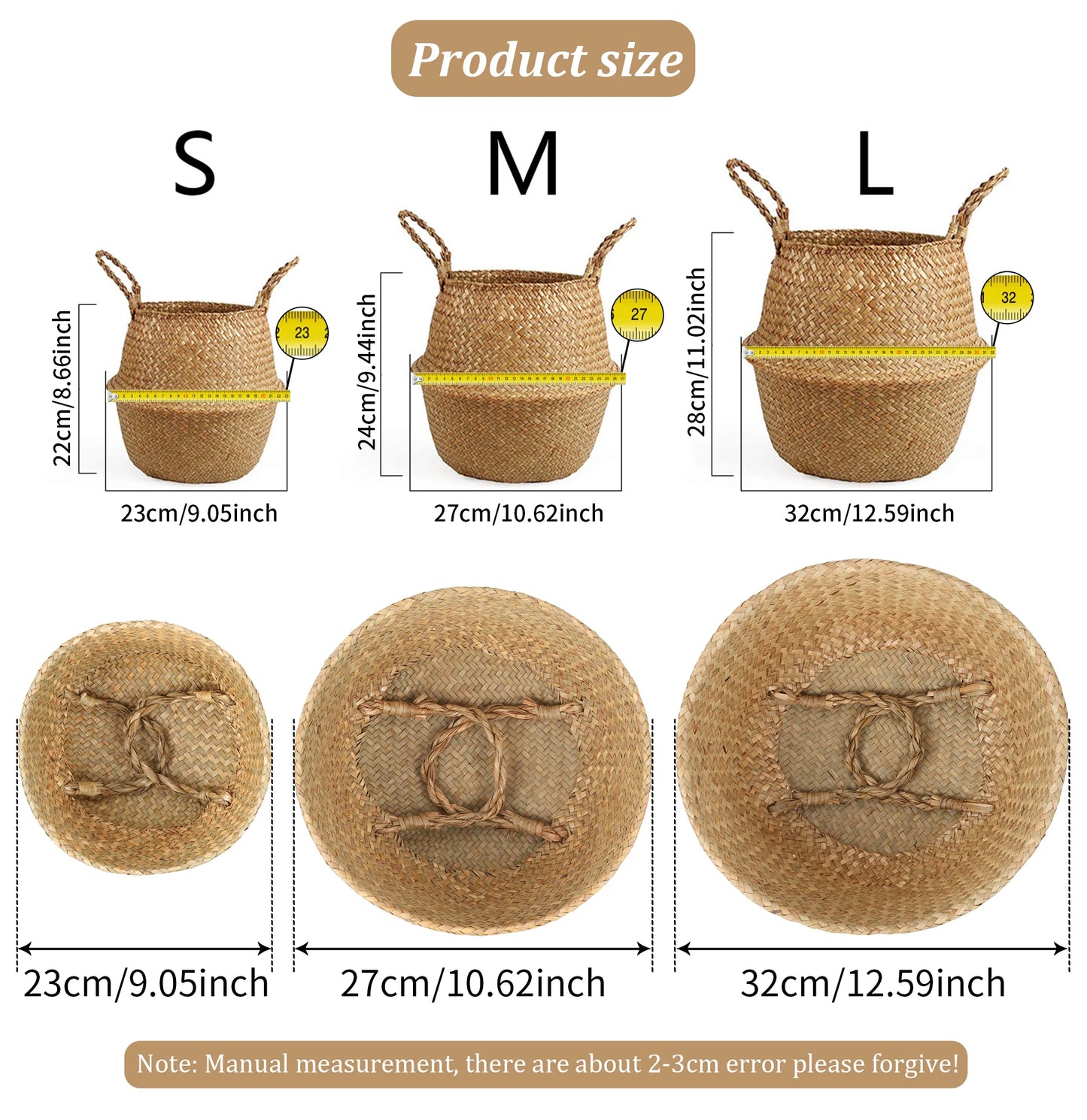 Cestino Vimini Boho Intrecciato a Mano con Manico - Portavaso Pieghevole Decorativo Stile Rattan