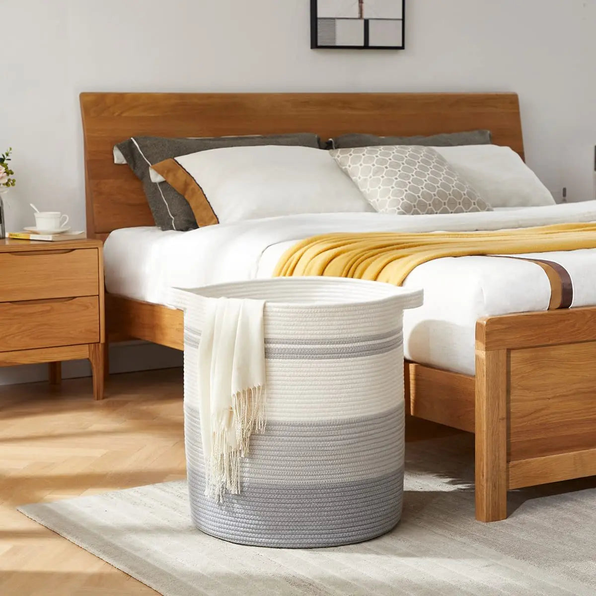 80L Laundry Baskets Hamper with Handles,Decorative Basket for Living room,Woven Storage Basket for Toys Bin,Pillows, Clothes