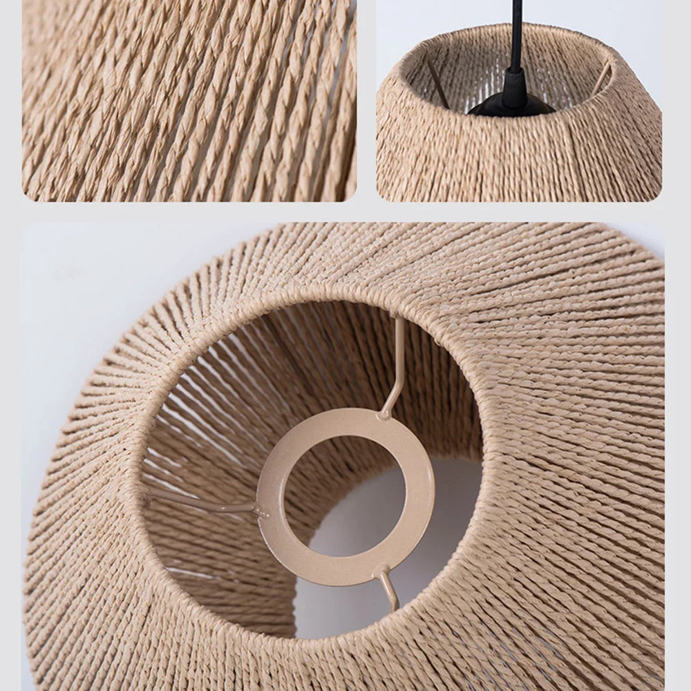 1pc Rattan Lamp Geometric Shade Light Cover Chandelier Hanging Wicker Woven Fixture Rustic Decorative Weave Basket
