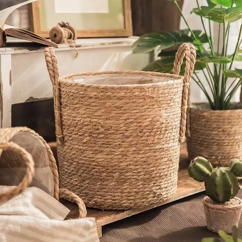 jutebuy Natural Wicker Planter Basket Flower Pot Rattan Straw Flower Basket For Home Garden Decoration 20/25/30CM
