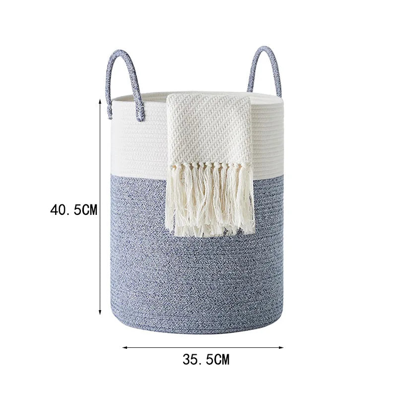 Large Woven Basket Rope Storage Baskets, Tall Cotton Basket, Laundry Basket for Blanket, Kids Toy, Nursery Clothes Hamper Basket