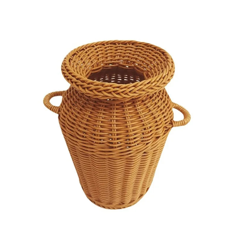 Cestino Portafiori in Rattan Intrecciato Stile Classico - Vaso Decorativo Lavabile per Casa
