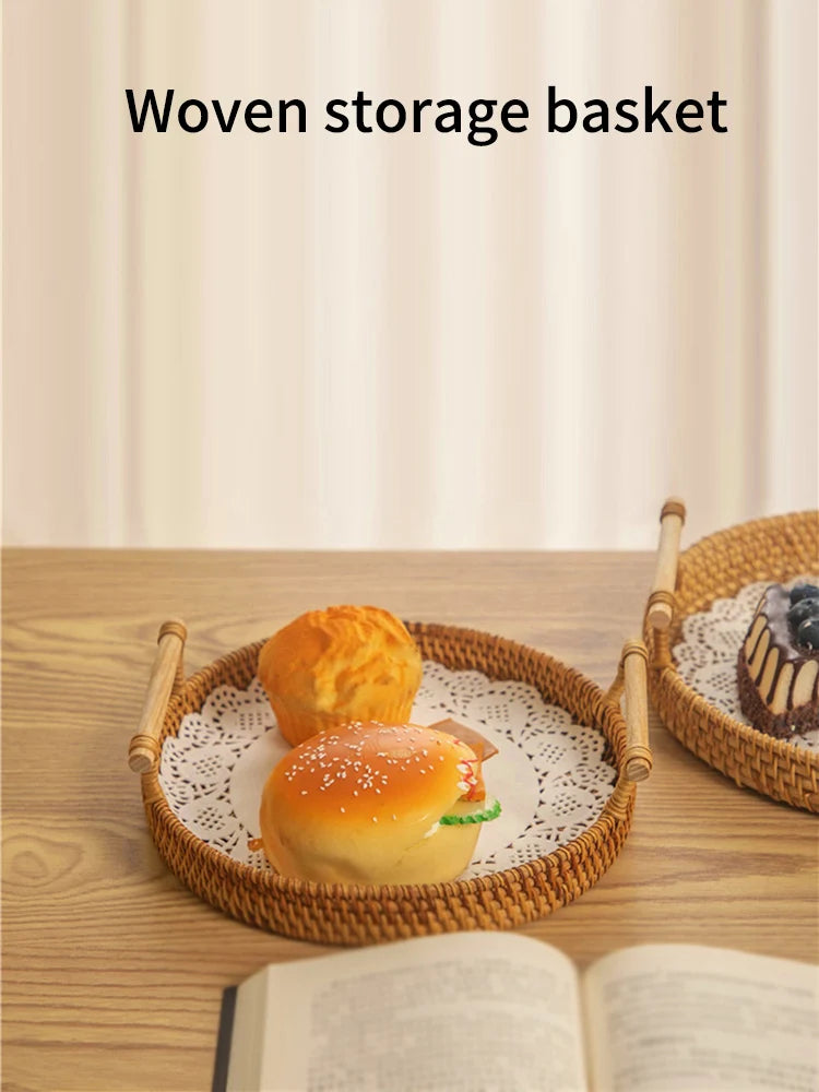 Cestino Pane Rattan Intrecciato Rotondo - Vassoio Portafrutta Snack | JuteBuy