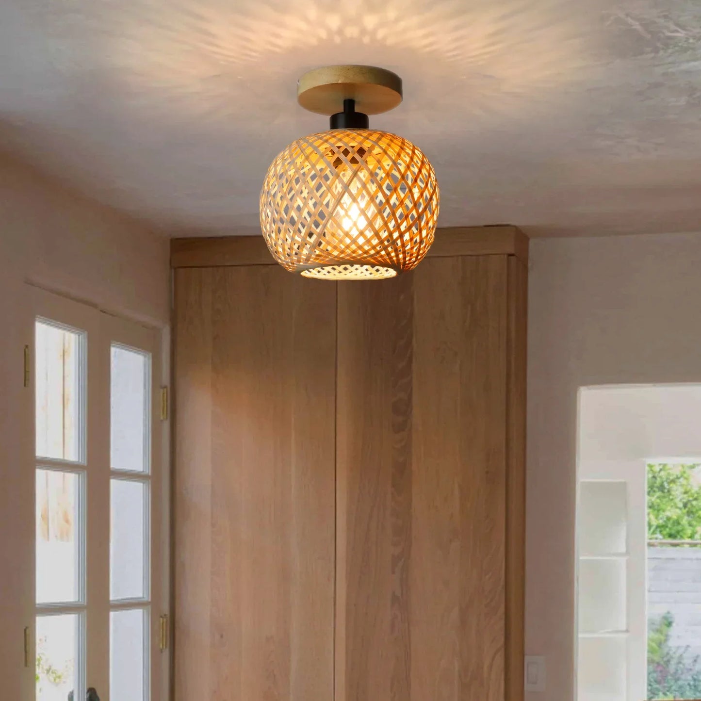 Lampada a Soffitto in Bambù Intrecciato LED Retro E27 - Illuminazione Decorativa" - ottimizzato con parole chiave strategiche