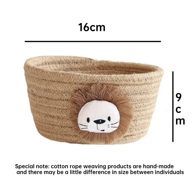 Cestino Portaoggetti in Corda di Cotone con Animali Cartoon - Organizer per Giocattoli Bambini 16x9cm