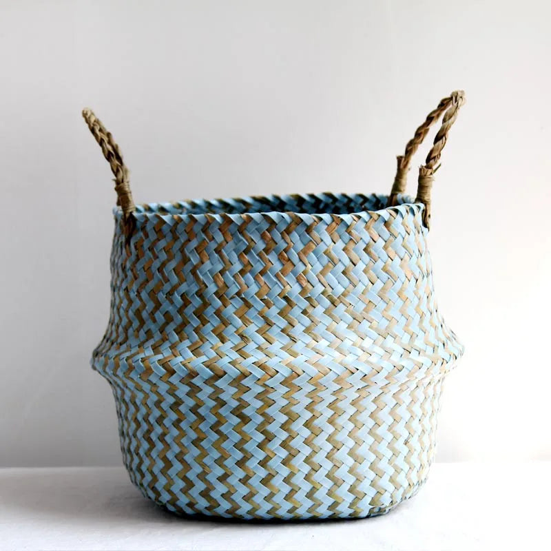 Cestino Vimini Boho a Righe Fatto a Mano - Portavaso Pieghevole e Cesto Biancheria Patchwork