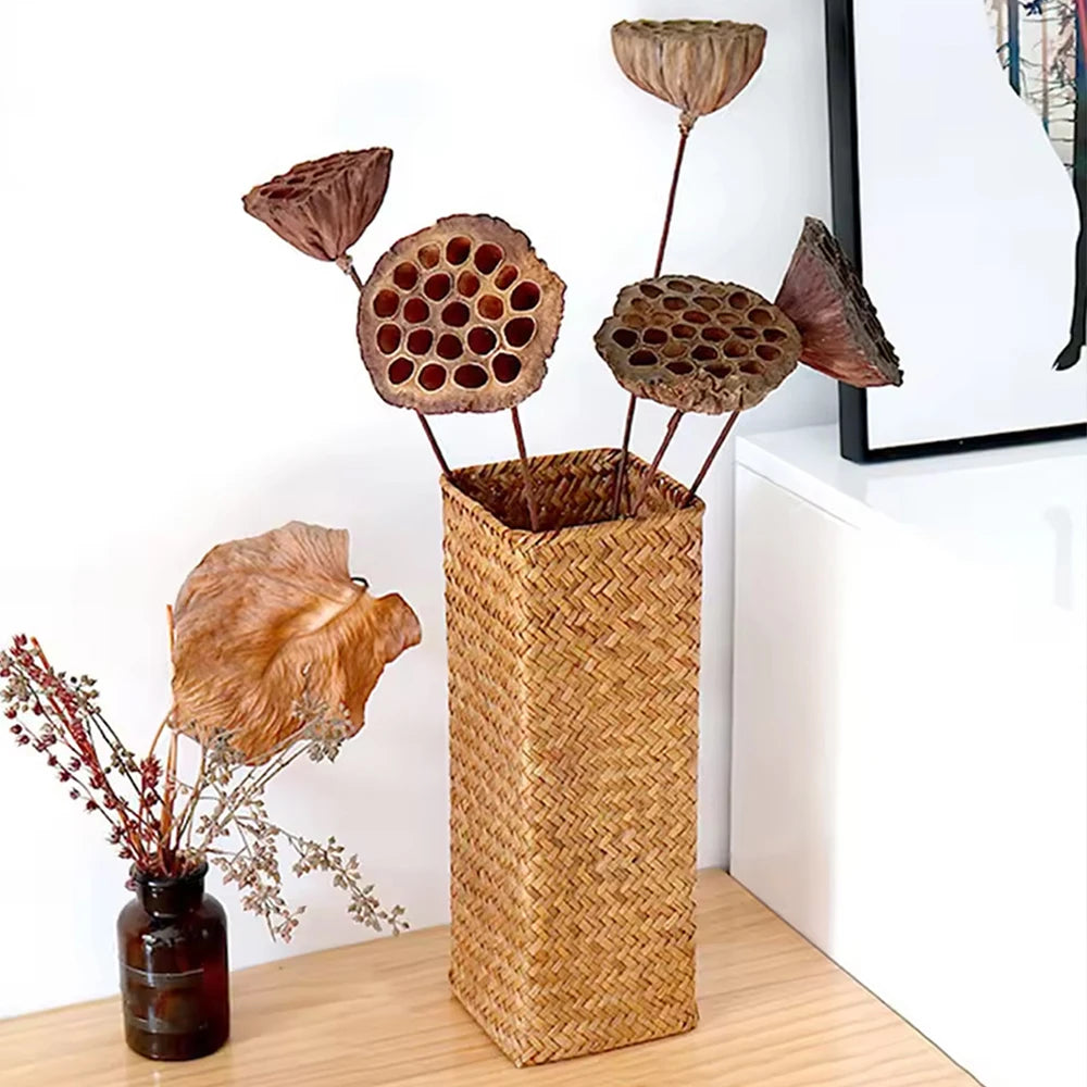 Vaso Portafiori Intrecciato Fatto a Mano - Cestino Decorativo per Fiori Secchi e Gypsophila