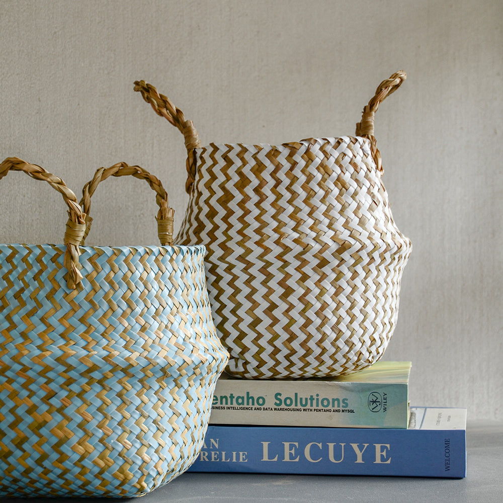 Cestino Vimini Boho a Righe Fatto a Mano - Portavaso Pieghevole e Cesto Biancheria Patchwork