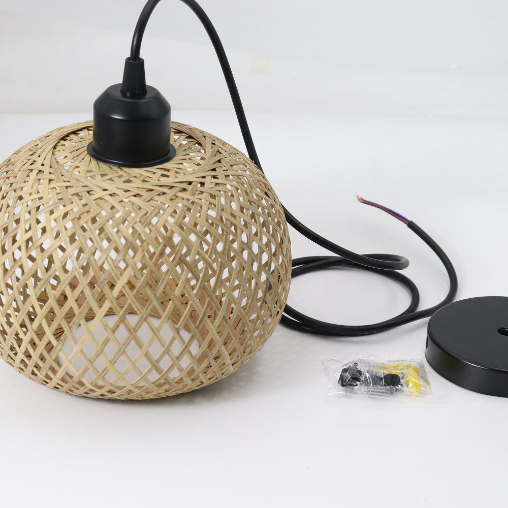 Lampada Sospensione Bambù Rattan E27 - Lampadario Intrecciato Naturale | JuteBuy