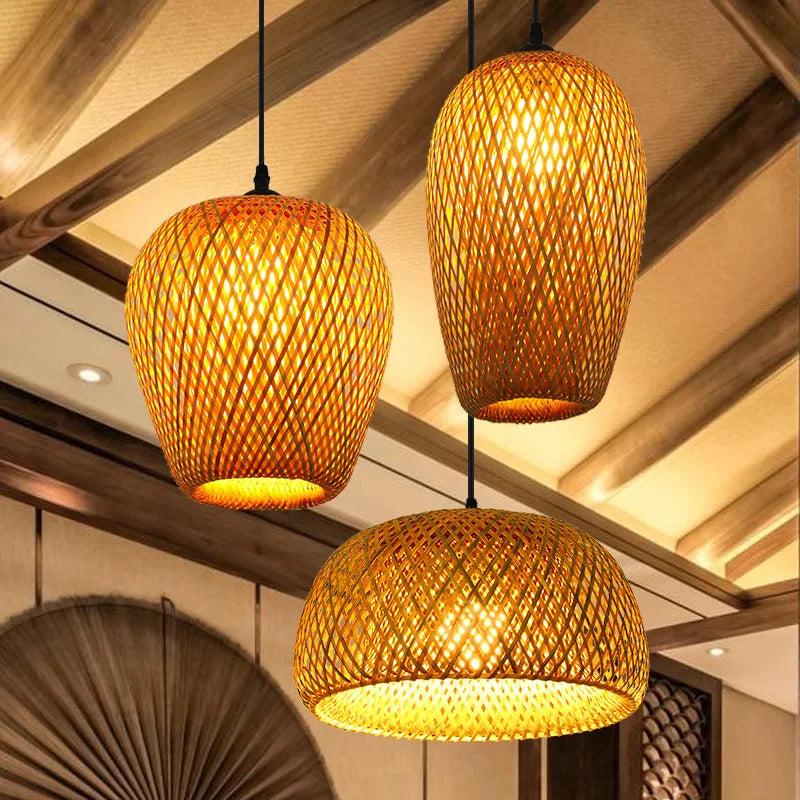 Lampada a Sospensione in Bambù Rattan - Lustre Intrecciato a Mano | JuteBuy