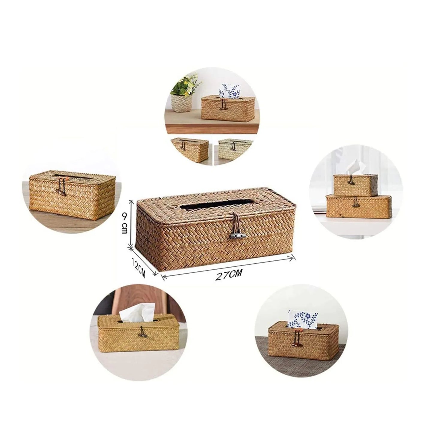 Portafazzoletti in Rattan Fatto a Mano - Scatola Porta Kleenex Decorativa per Casa Bagno Ufficio