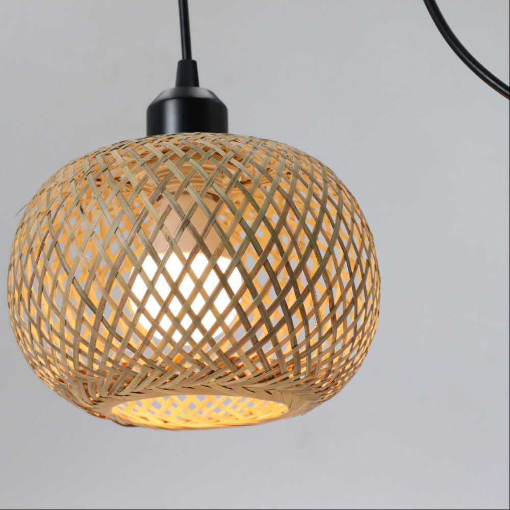 Lampada Sospensione Bambù Rattan E27 - Lampadario Intrecciato Naturale | JuteBuy