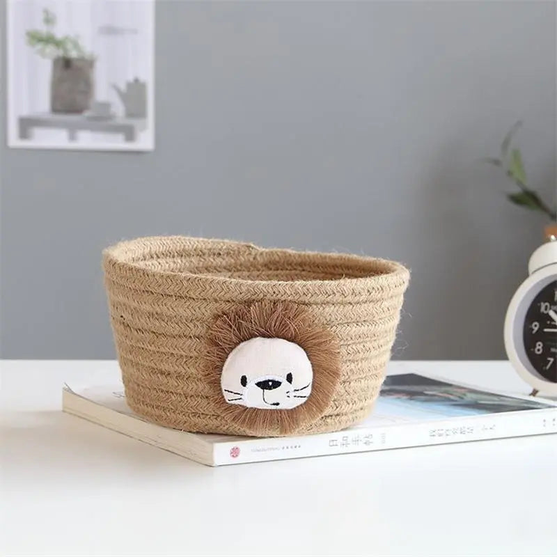 Cestino Portaoggetti in Corda di Cotone con Animali Cartoon - Organizer per Giocattoli Bambini 16x9cm