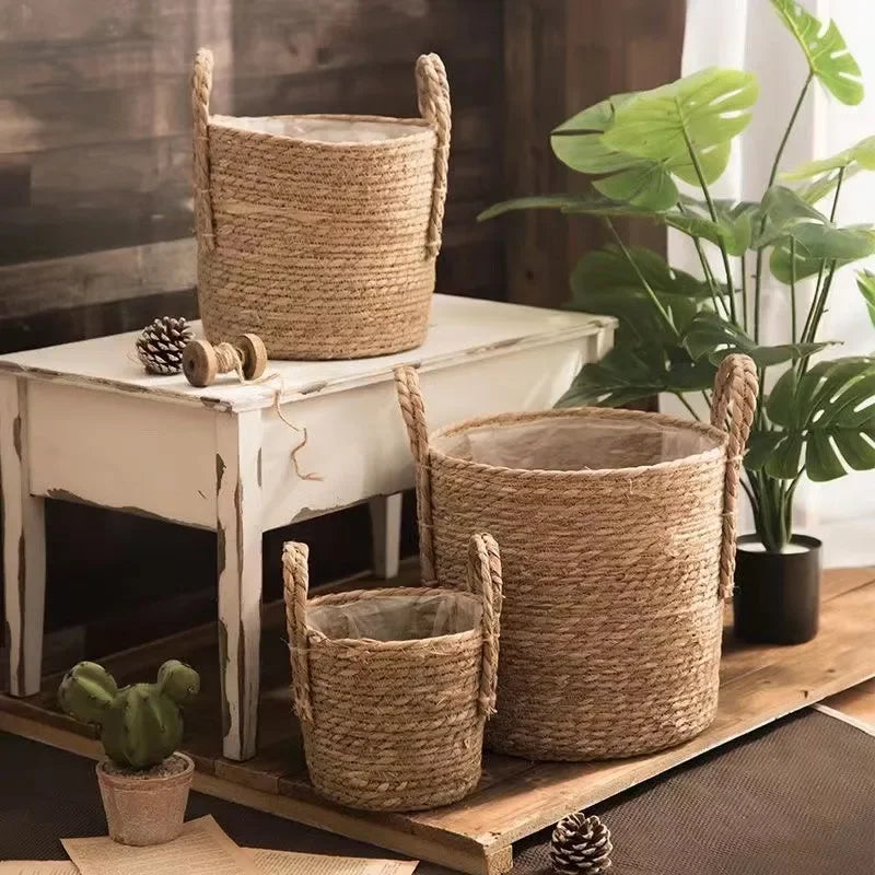jutebuy Natural Wicker Planter Basket Flower Pot Rattan Straw Flower Basket For Home Garden Decoration 20/25/30CM