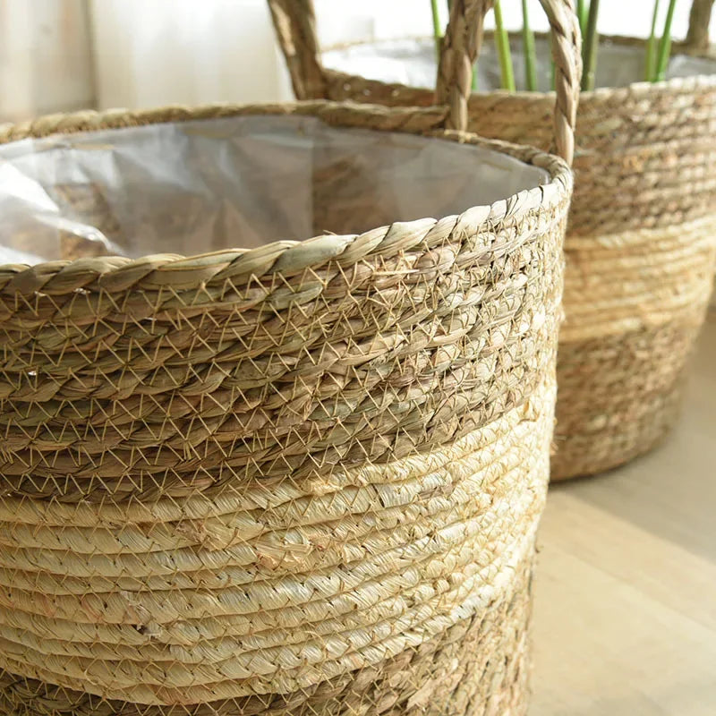 jutebuy Natural Wicker Planter Basket Flower Pot Rattan Straw Flower Basket For Home Garden Decoration 20/25/30CM