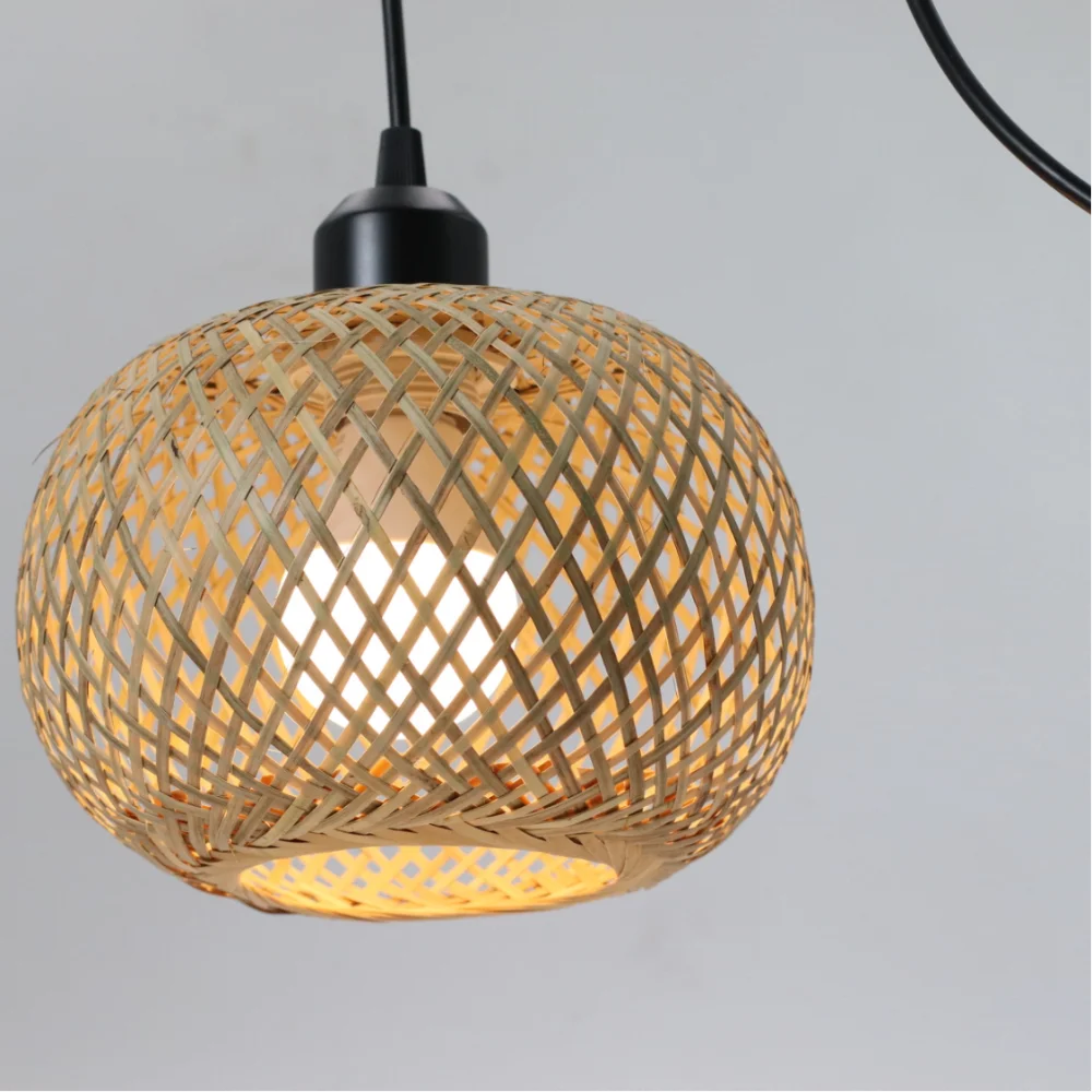 Lampada Sospensione Bambù Rattan E27 - Lampadario Intrecciato Naturale | JuteBuy