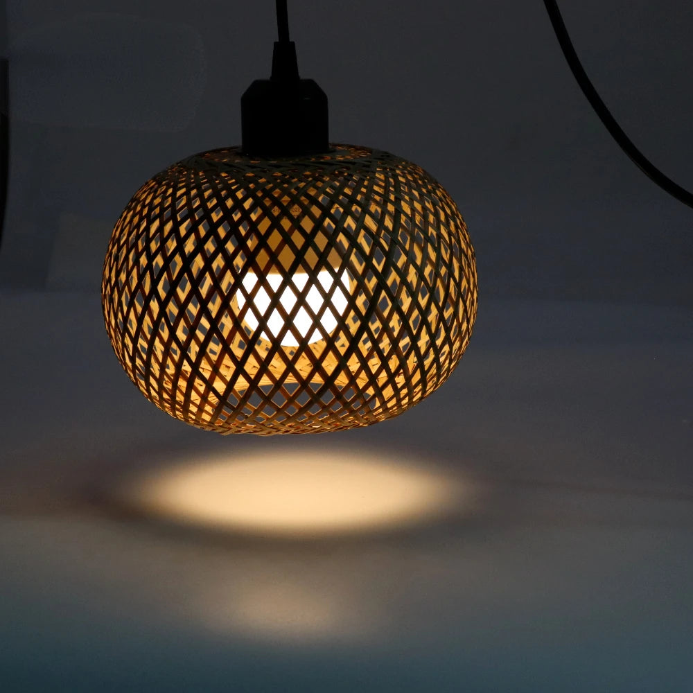 Lampada Sospensione Bambù Rattan E27 - Lampadario Intrecciato Naturale | JuteBuy