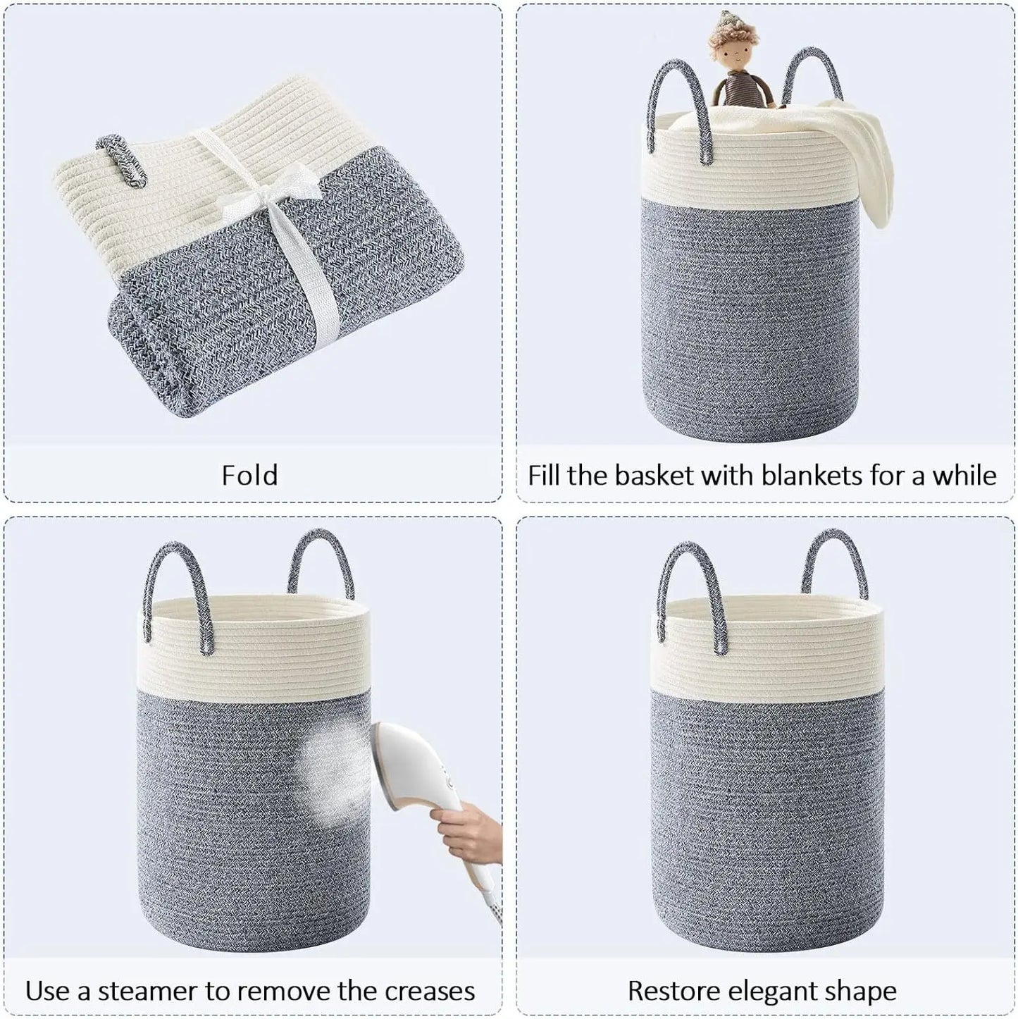 Large Woven Basket Rope Storage Baskets, Tall Cotton Basket, Laundry Basket for Blanket, Kids Toy, Nursery Clothes Hamper Basket
