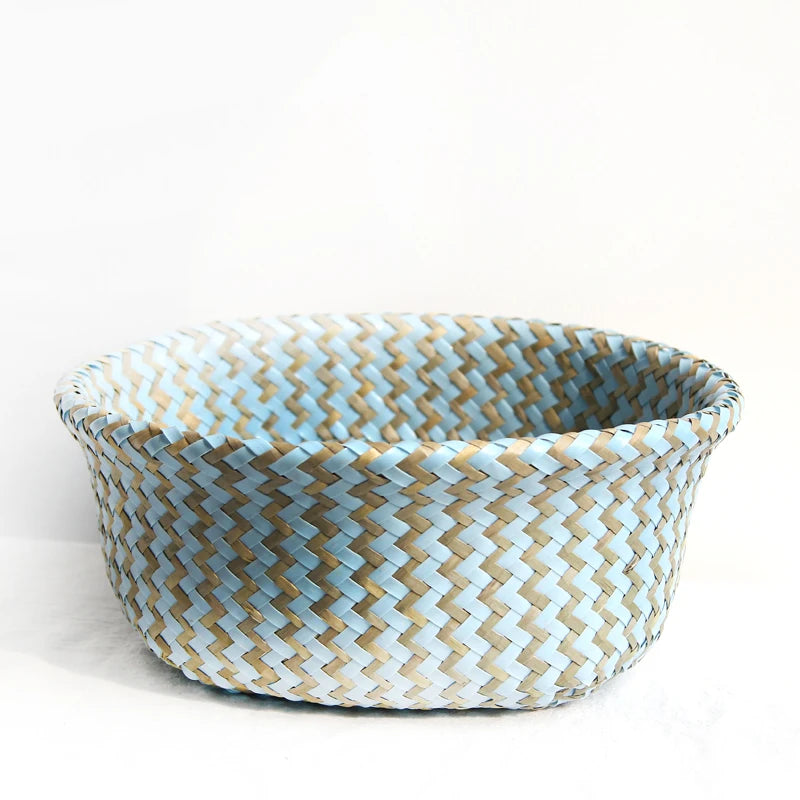 Cestino Vimini Boho a Righe Fatto a Mano - Portavaso Pieghevole e Cesto Biancheria Patchwork