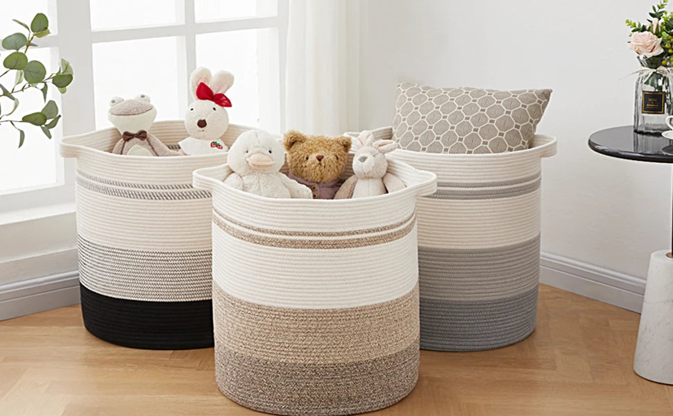 80L Laundry Baskets Hamper with Handles,Decorative Basket for Living room,Woven Storage Basket for Toys Bin,Pillows, Clothes