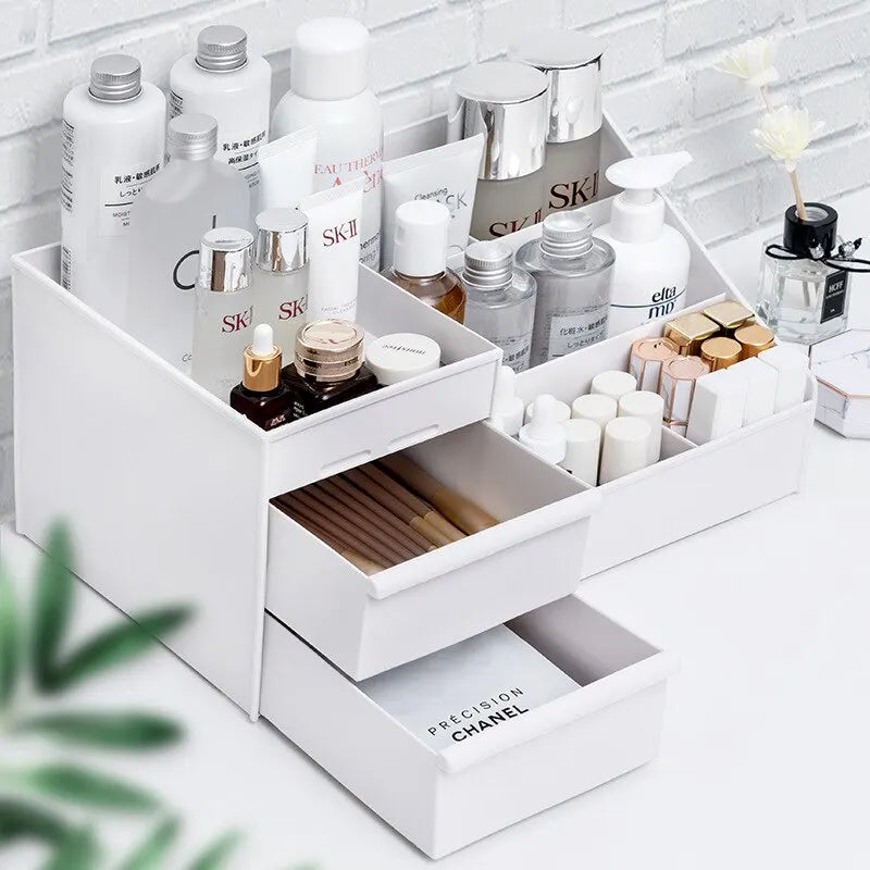 Organizer Trucchi da Cassetto Bianco - Porta Cosmetici da Scrivania con 9 Scomparti