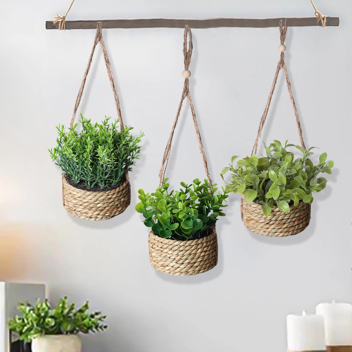 Piante Artificiali Eucalipto e Rosmarino in Vaso - Decorazione Casa 40cm Effetto Realistico