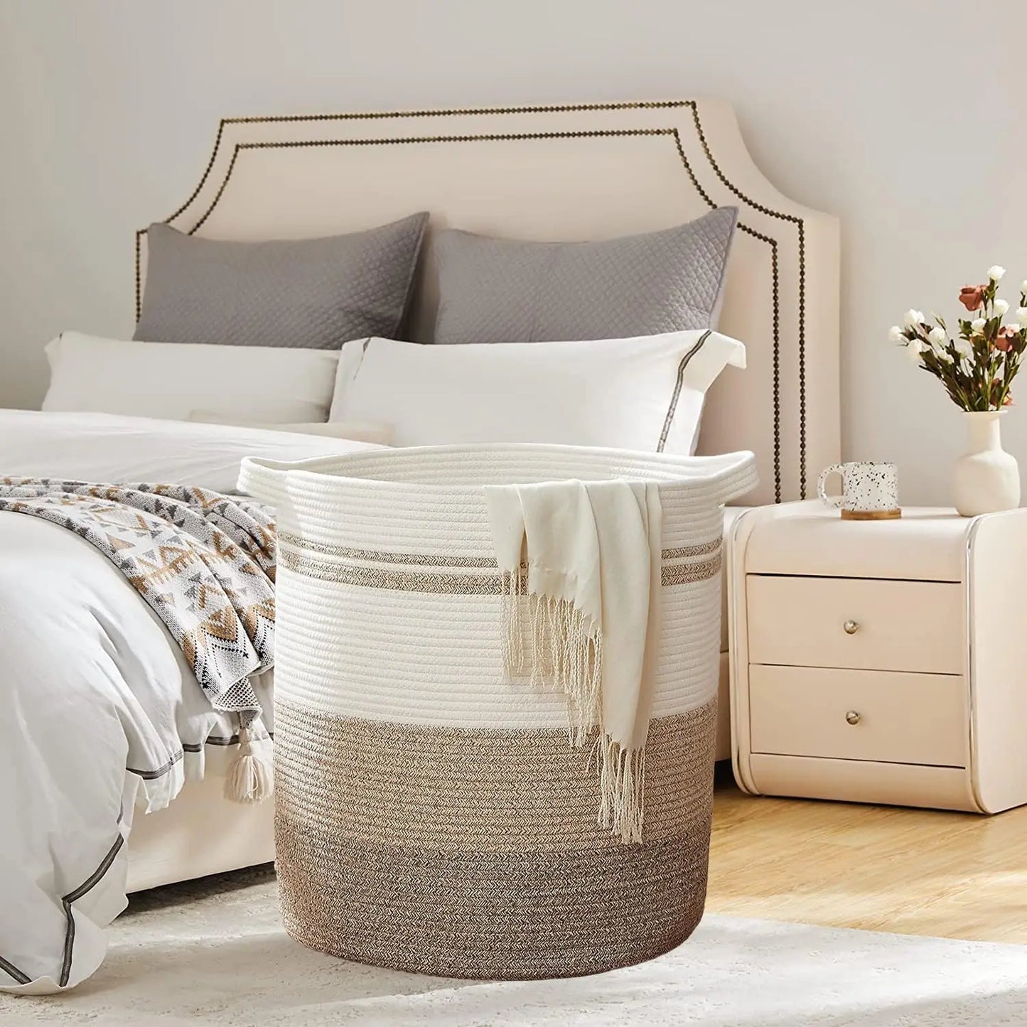 80L Laundry Baskets Hamper with Handles,Decorative Basket for Living room,Woven Storage Basket for Toys Bin,Pillows, Clothes