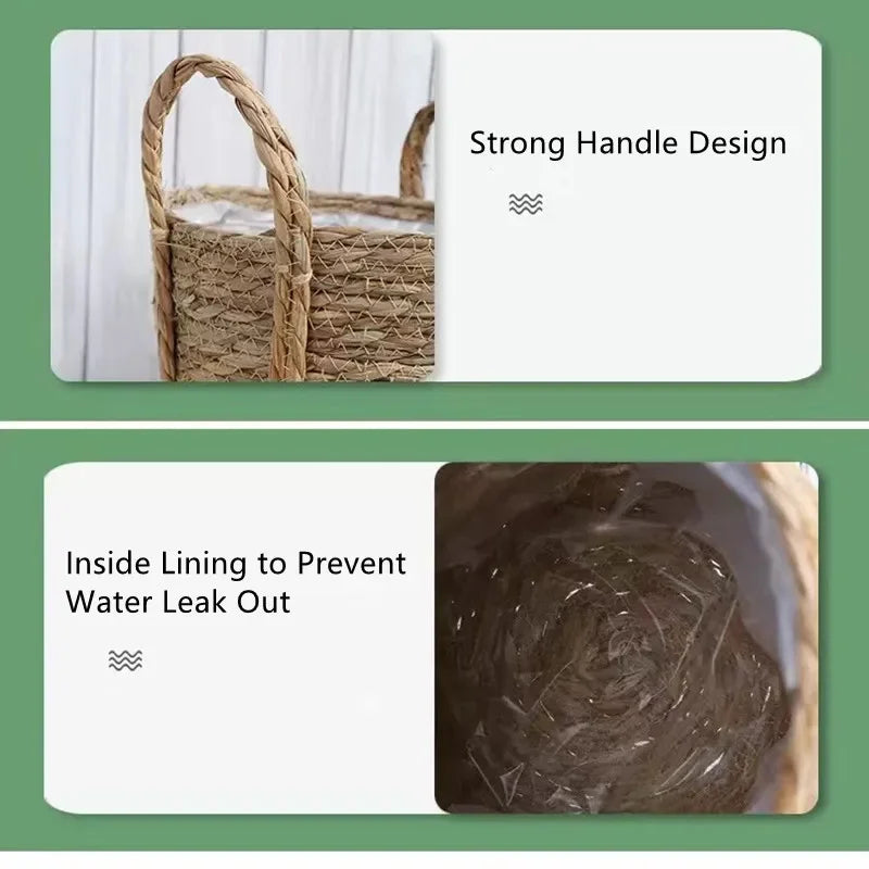 jutebuy Natural Wicker Planter Basket Flower Pot Rattan Straw Flower Basket For Home Garden Decoration 20/25/30CM