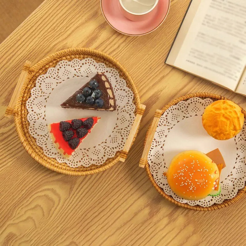 Cestino Pane Rattan Intrecciato Rotondo - Vassoio Portafrutta Snack | JuteBuy