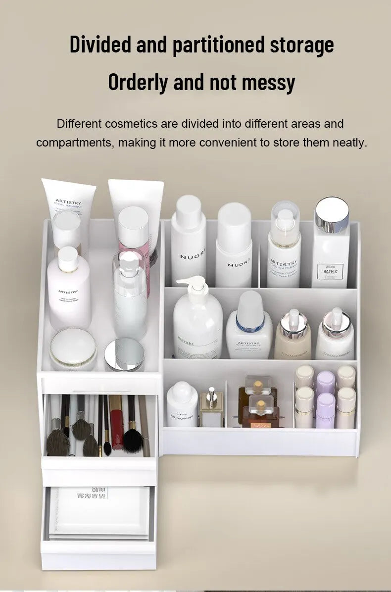 Organizer Trucchi da Cassetto Bianco - Porta Cosmetici da Scrivania con 9 Scomparti