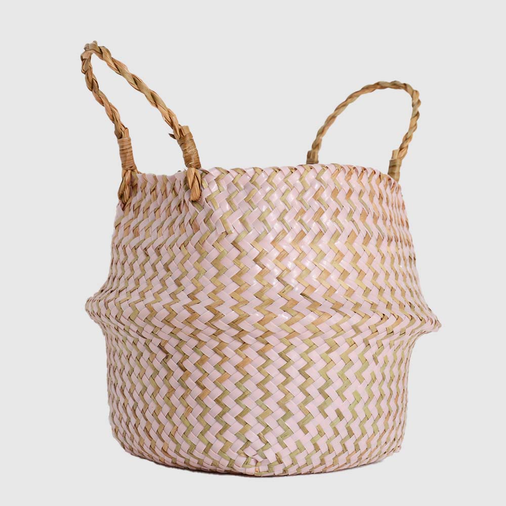 Cestino Vimini Boho a Righe Fatto a Mano - Portavaso Pieghevole e Cesto Biancheria Patchwork