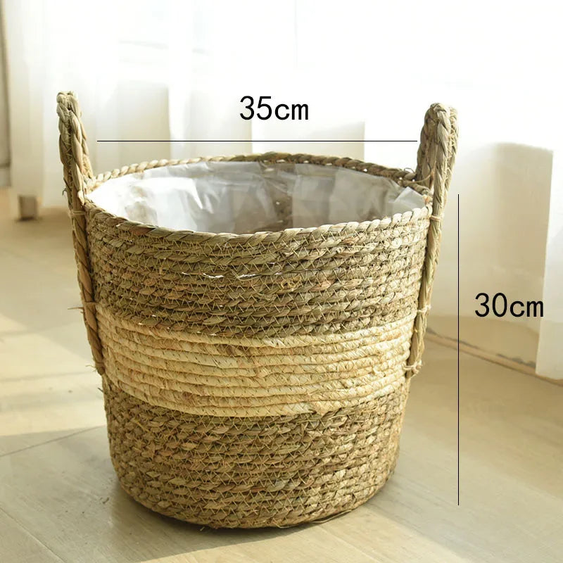 jutebuy Natural Wicker Planter Basket Flower Pot Rattan Straw Flower Basket For Home Garden Decoration 20/25/30CM