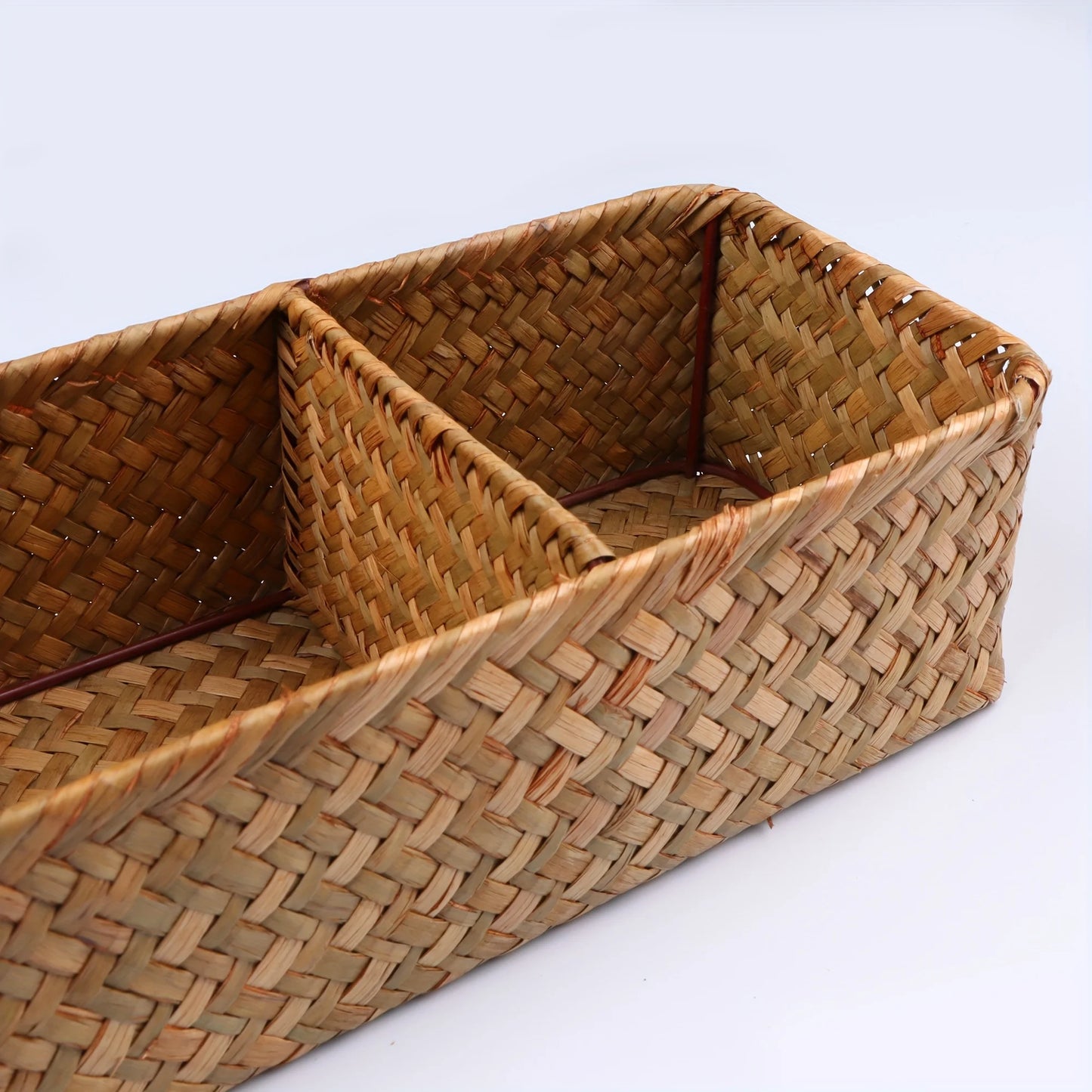 Cestino Portaoggetti in Vimini 3 Scomparti - Organizer Bagno per Carta Igienica e Accessori